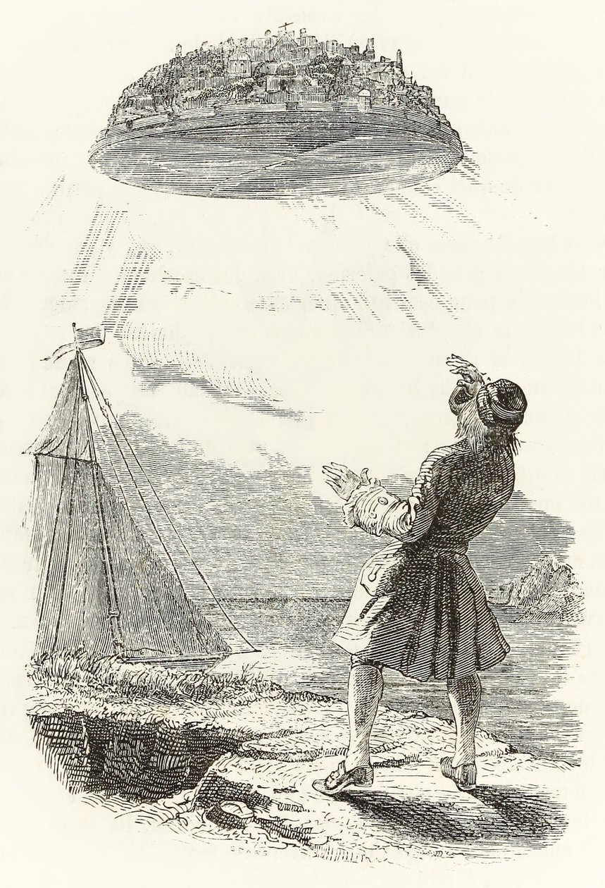 Gulliver ve la isla voladora de Laputa por primera vez, de 