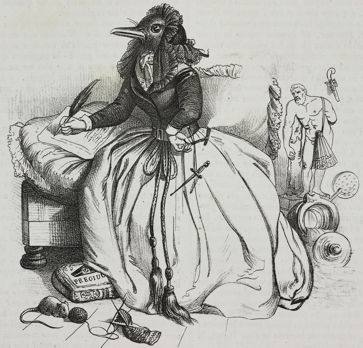 Mujer letrada, caricatura de Jean-Jacques Grandville (1803-1847), litografía de Giovanni Mariani de Poliorama Pittoresco, n 18, 11 de diciembre de Grandville