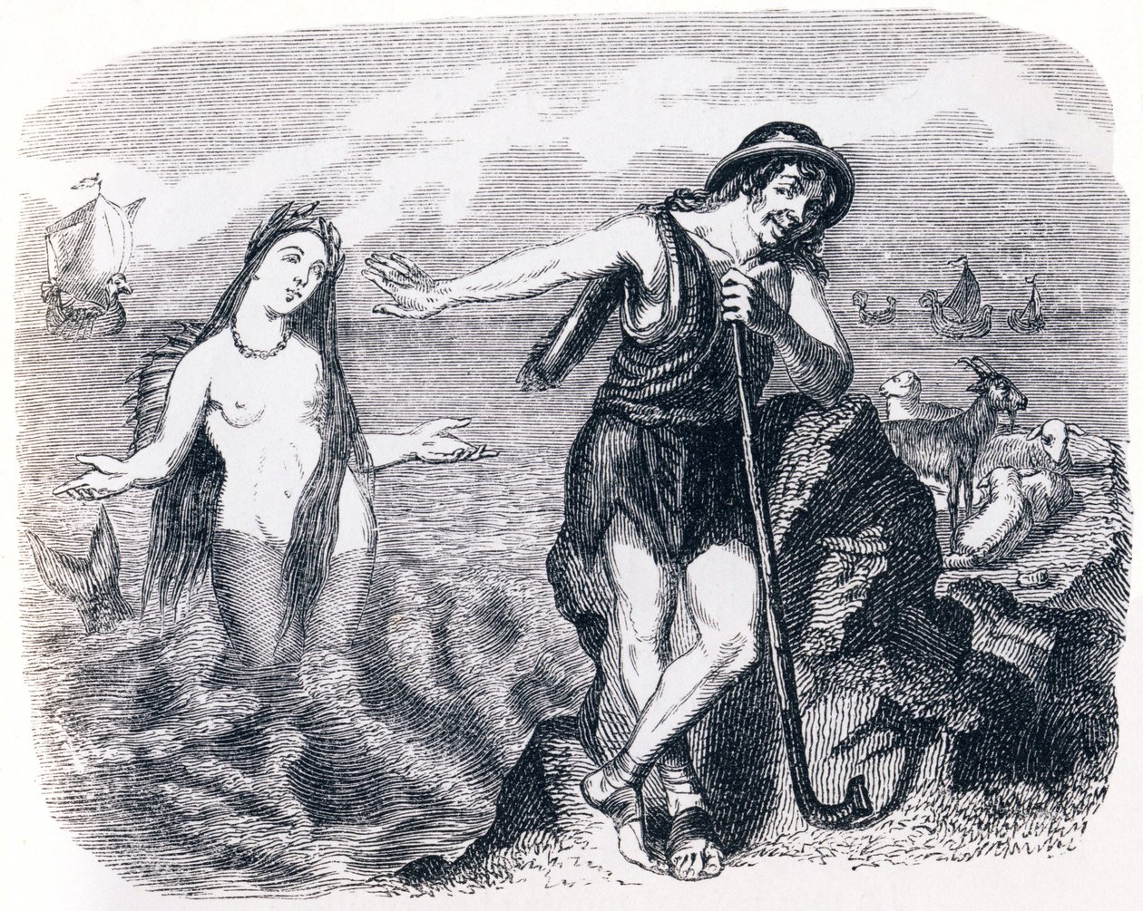 El pastor y el mar - Fábulas de La Fontaine de Grandville