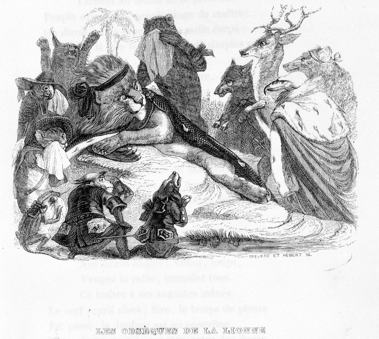El funeral de la leona - en "Fábulas de La Fontaine" ilustrado por Grandville de Grandville