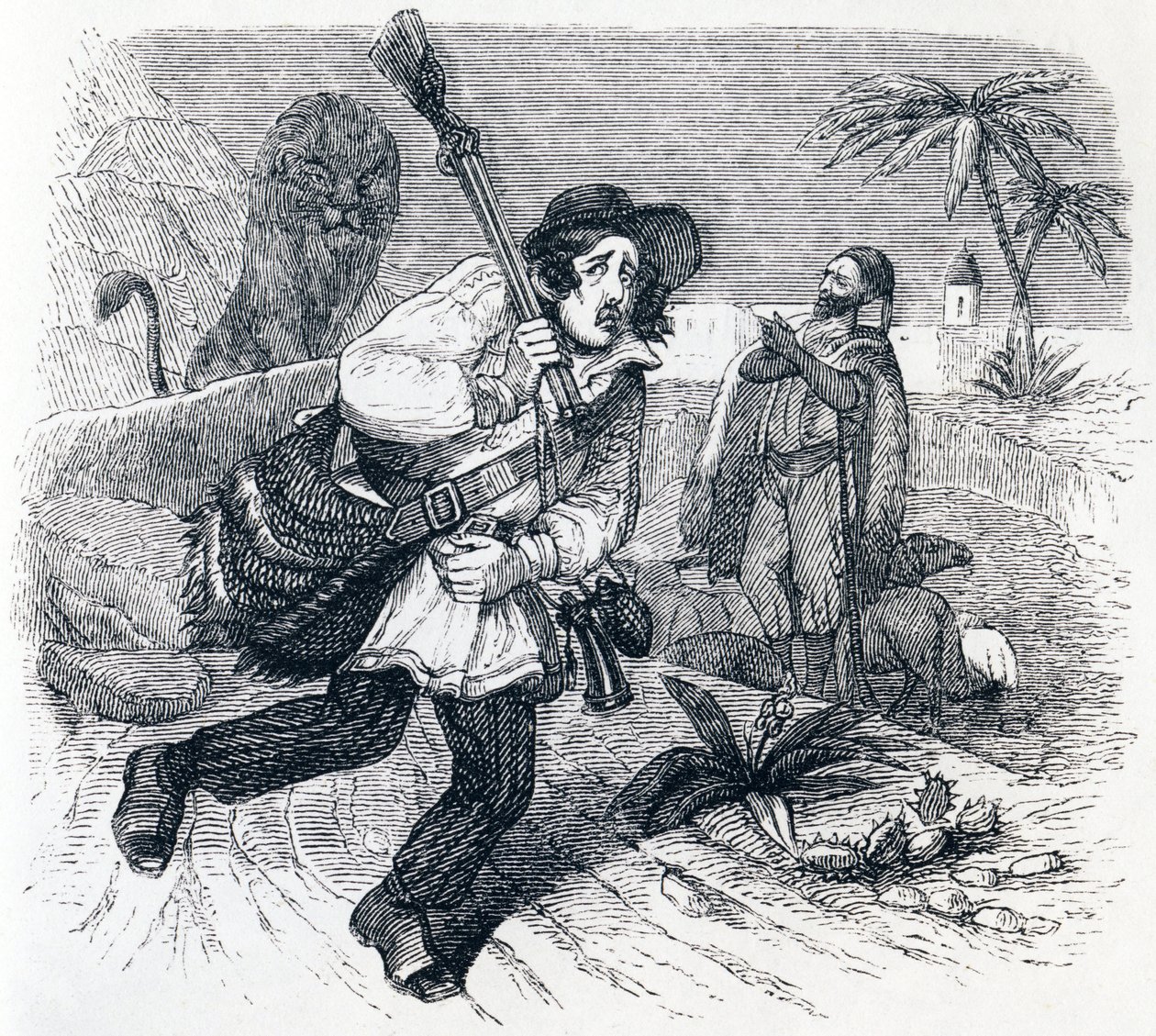 El león y el cazador - Fábulas de La Fontaine de Grandville