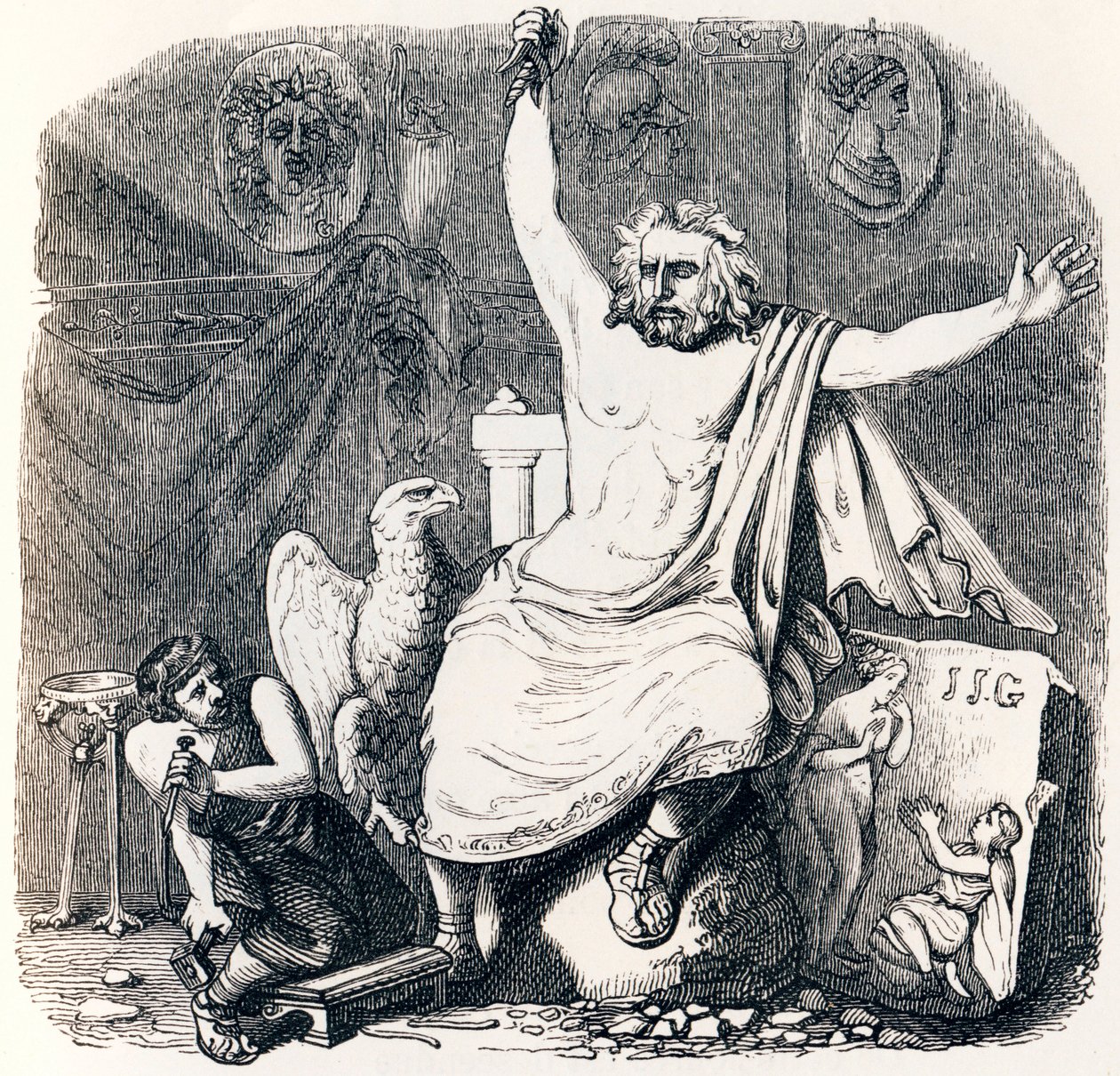 El escultor y la escultura de Júpiter - Fábulas de La Fontaine de Grandville
