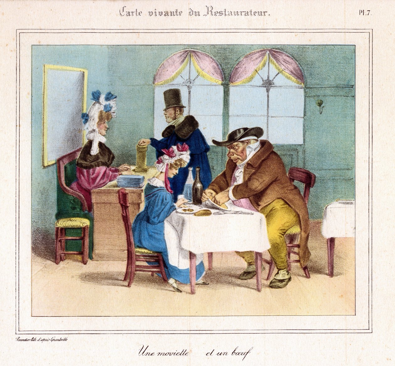 La Tarjeta Viviente del Restaurante: Un debilucho y una res. 1831-32 (litografía) de Grandville