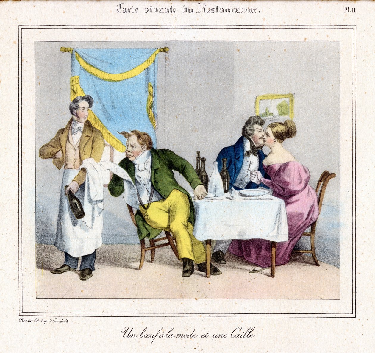 La tarjeta viva del restaurador: Un filete de moda y una codorniz de Grandville