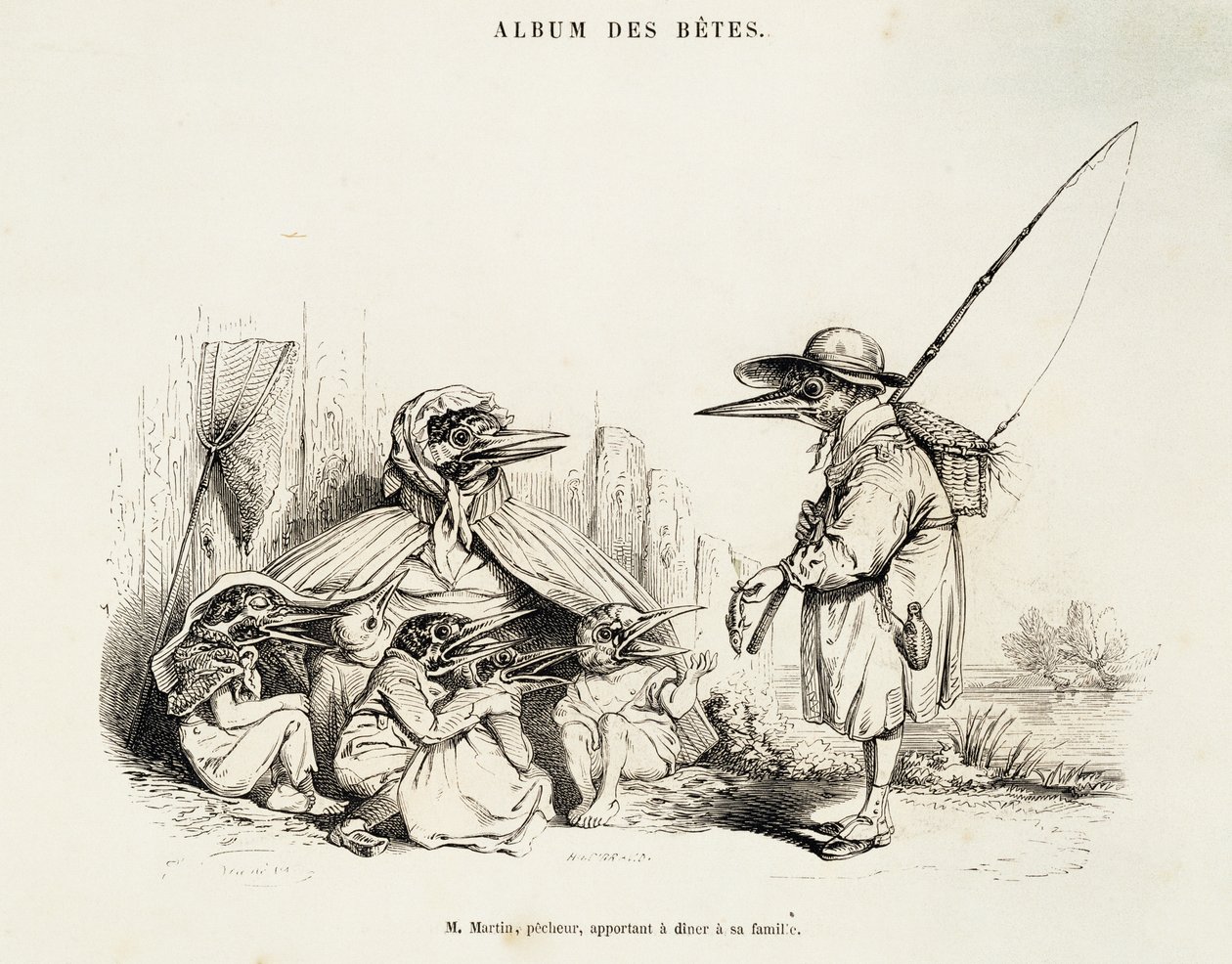Caricatura de aves del Álbum des betes por Jean-Ignace-Isidore Gerard, conocido por el seudónimo Jean-Jacques o J. J. Grandville, y Wilhelm von Kaulbach, París de Grandville