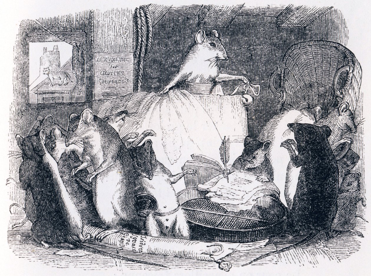Consejo celebrado por las ratas - Fábulas de La Fontaine de Grandville