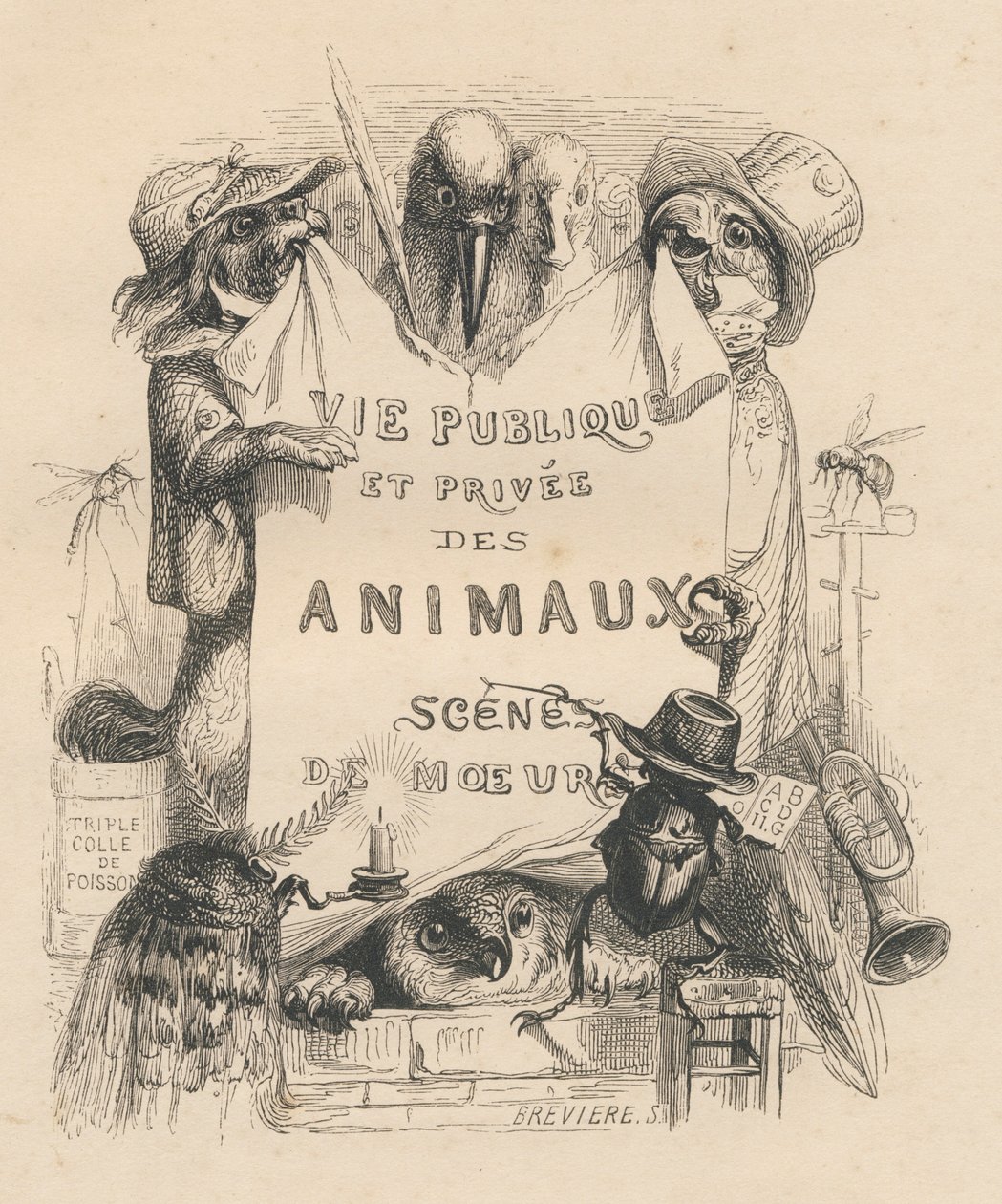 Frontispicio del libro "Escenas de la vida privada y pública de los animales". París, J. Hetzel y Paulin de Grandville
