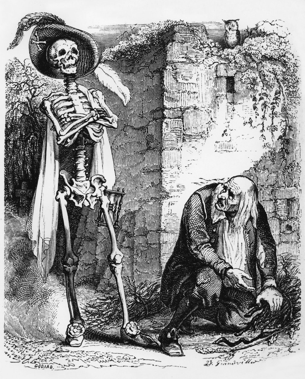 La fábula de La Fontaine (de Jean de La Fontaine) : La muerte y el leñador, grabado de J.J. Grandville, c. 1838-40 de Grandville (1803 47)
