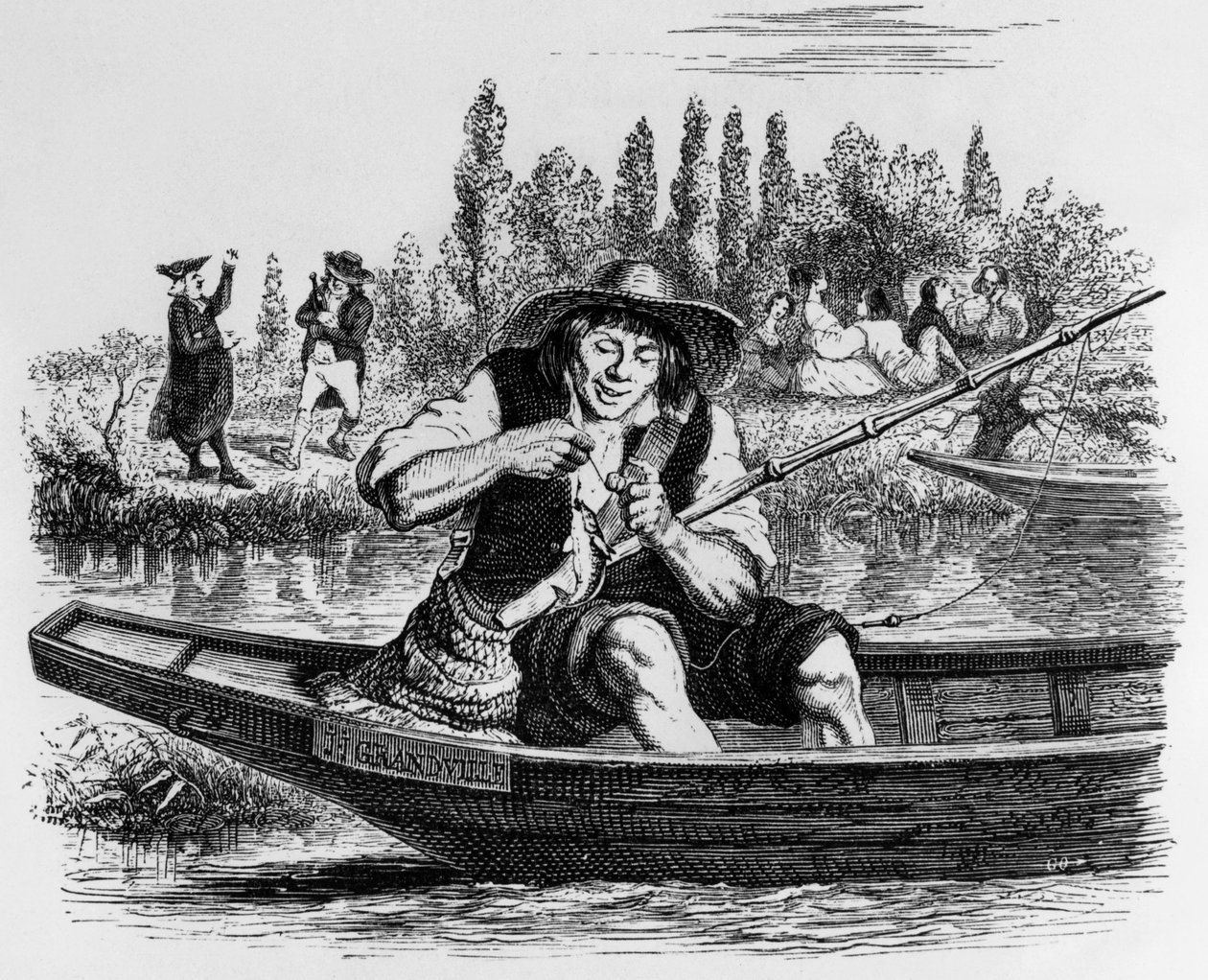 La fábula de La Fontaine (de Jean de La Fontaine) : El pececillo y el pescador, grabado de J.J. Grandville, c. 1838-40 de Grandville (1803 47)