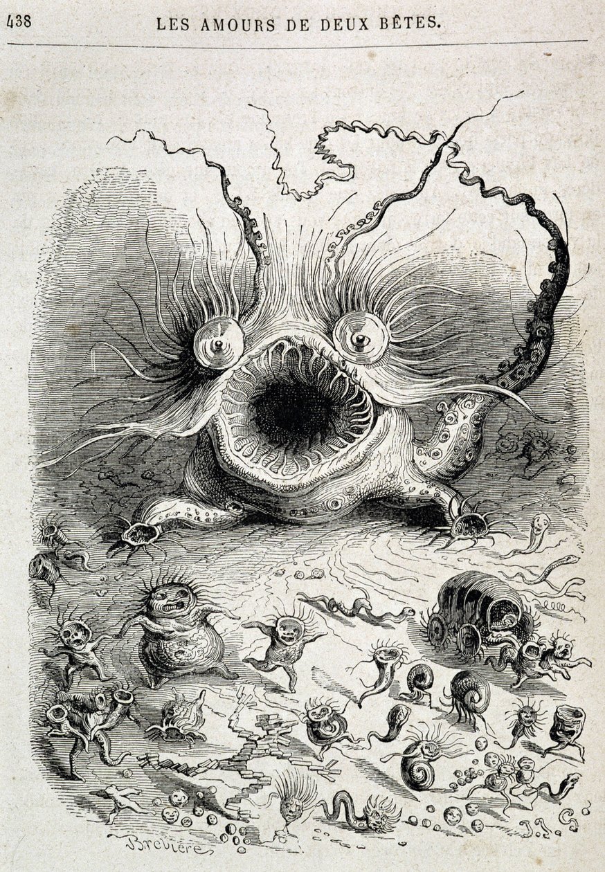 Los amores de dos bestias (monstruo espeluznante) - en “Animales pintados por ellos mismos: vida privada y pública de los animales” por Grandville, capítulo por Honoré de Balzac, ed. Hetzel de Grandville
