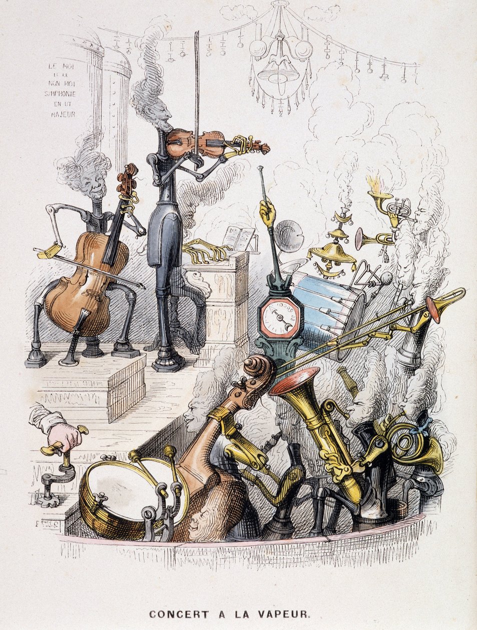 Músicos transformados en máquinas y dando un "Concierto a vapor" - en "Un otro mundo" de Grandville, finales del siglo XIX de Grandville