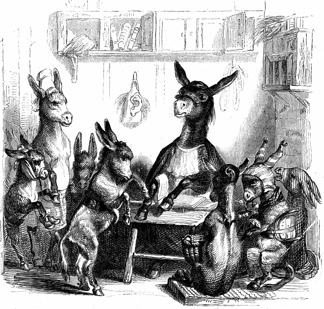 Escena de "Les animaux peints par eux-memes - Vie privee et publique des animaux" escrita por Balzac de Grandville (1803 47)
