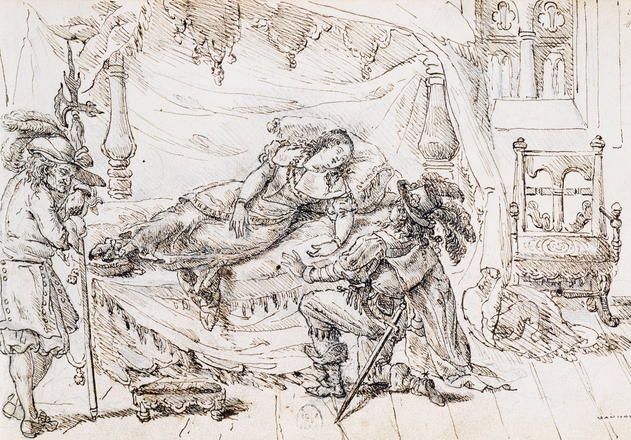 La Bella Durmiente, ilustración para cuento de hadas de Charles Perrault, grabado por Grandville de Grandville