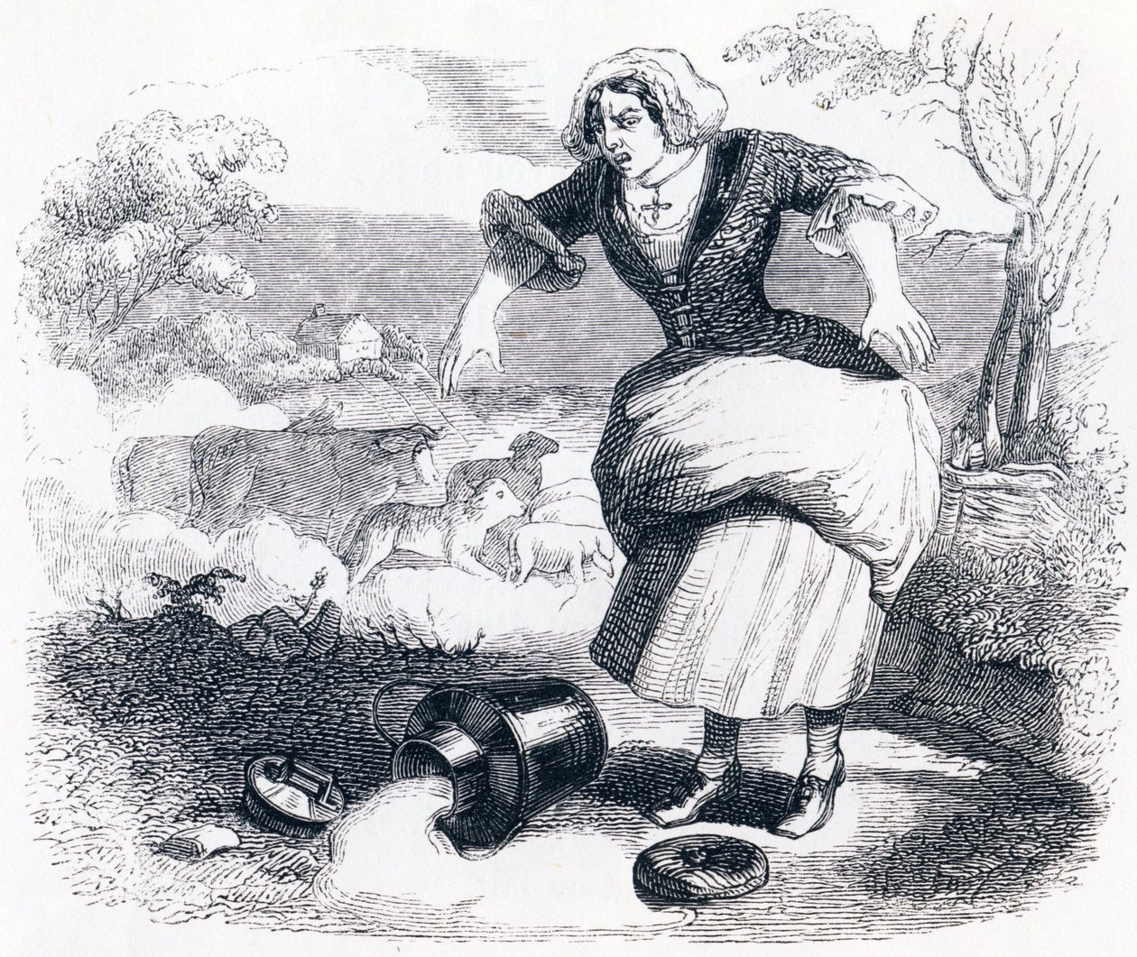 La lechera y el cántaro de leche - Fábulas de La Fontaine de Grandville