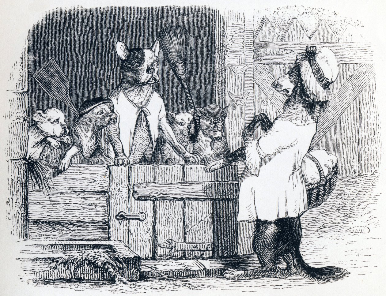 El piojo y sus dos compañeros - Fábulas de La Fontaine de Grandville