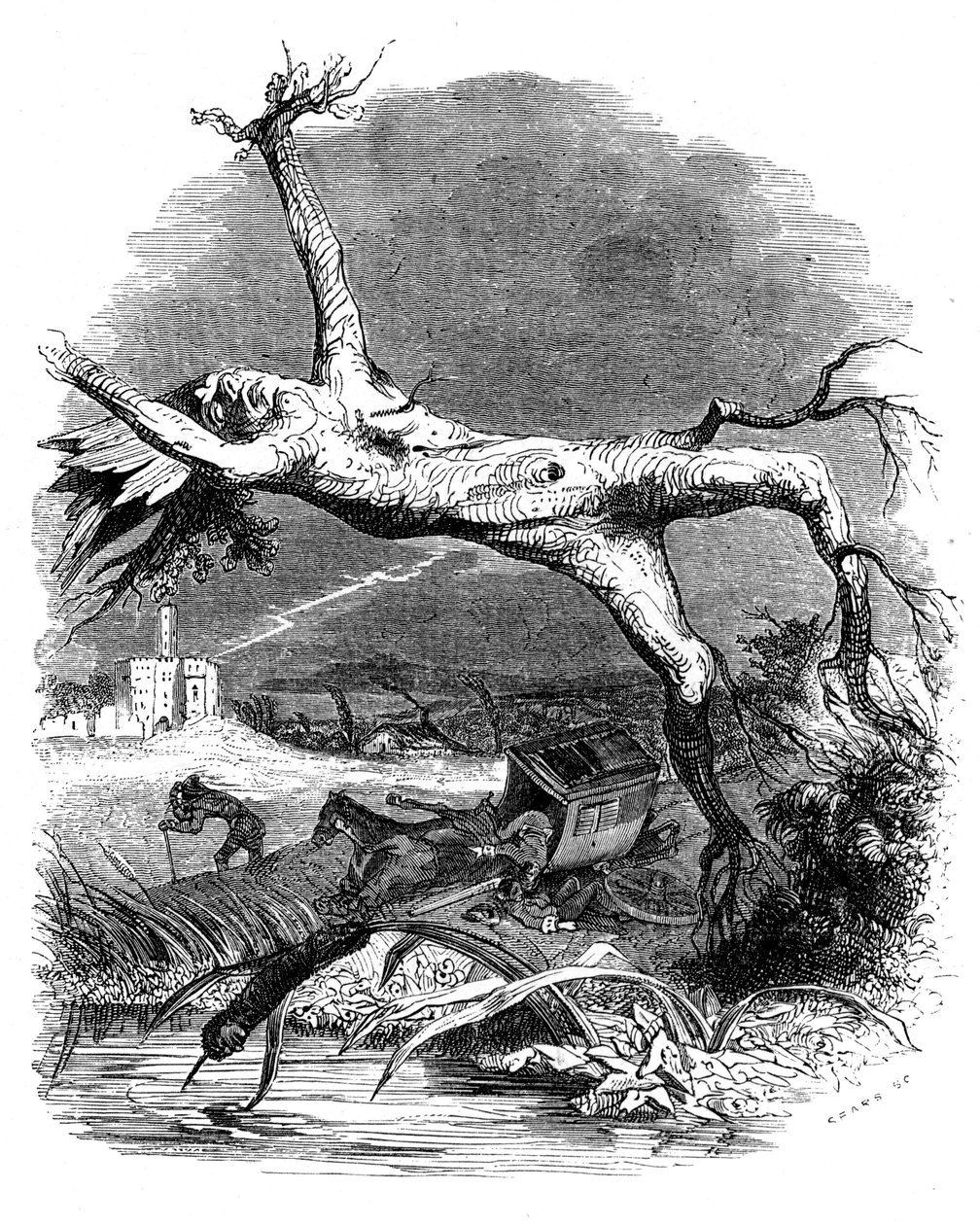 El roble y la caña: la fábula de La Fontaine de Grandville (1803 47)