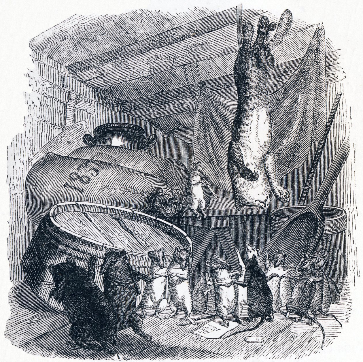 El gato y la vieja rata - Fábulas de La Fontaine de Grandville