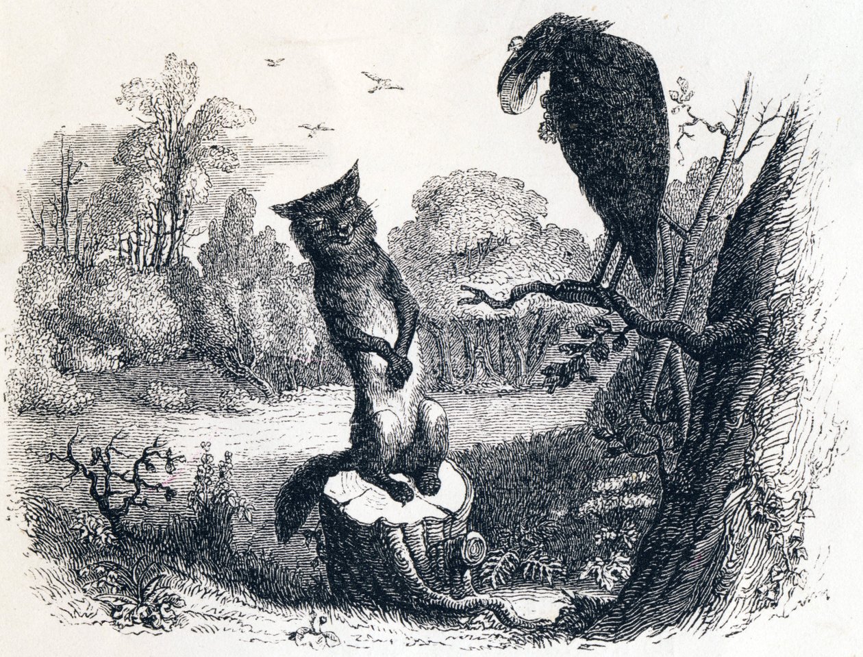 El cuervo y el zorro - Fábulas de La Fontaine de Grandville