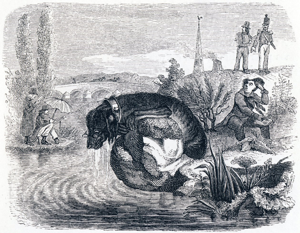 El perro que abandona su presa por la sombra - Fábulas de La Fontaine de Grandville
