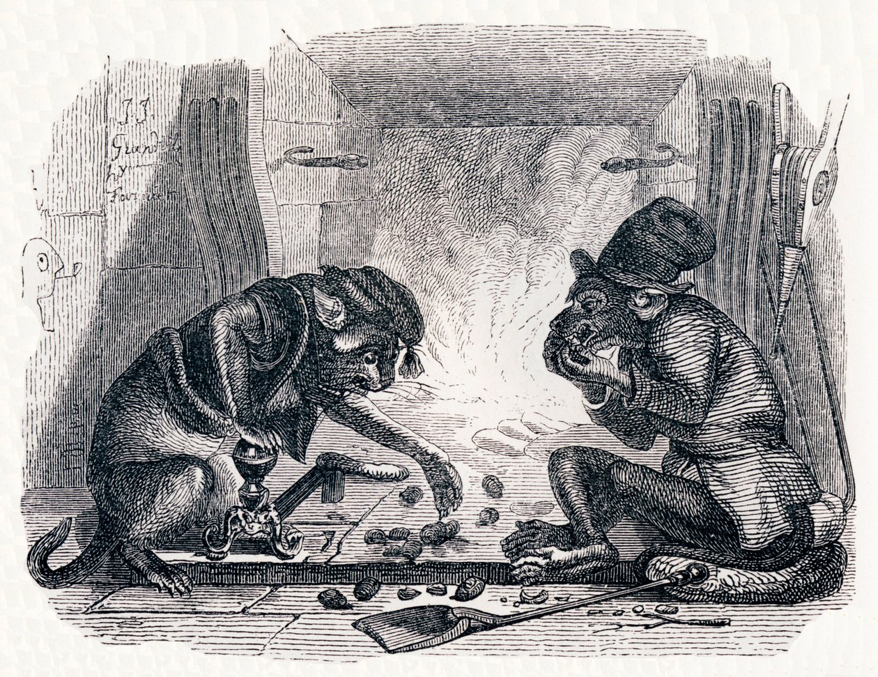 El burro y el gato - Fábulas de La Fontaine de Grandville