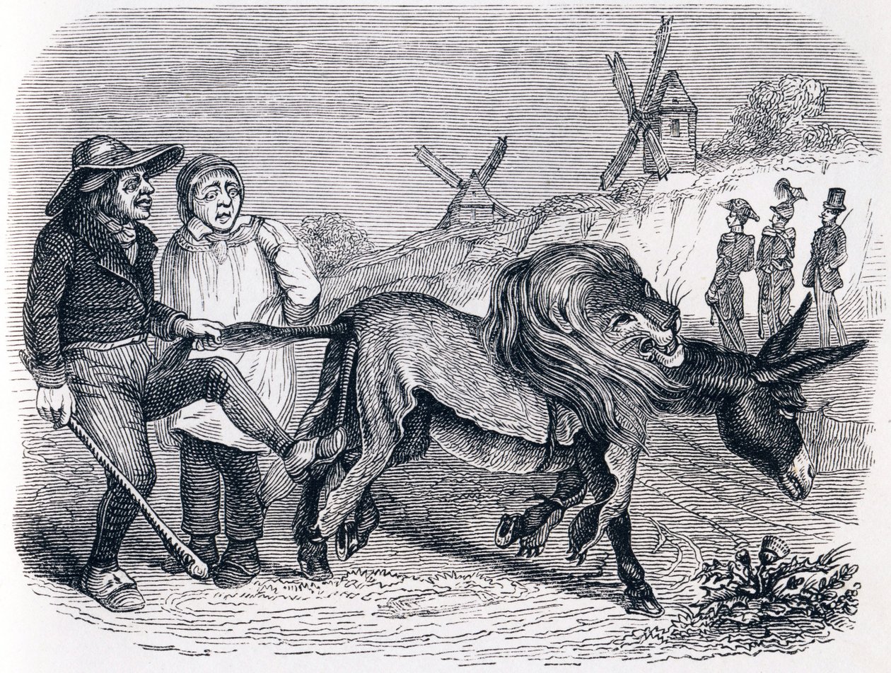 El burro con la piel de león - Fábulas de La Fontaine de Grandville