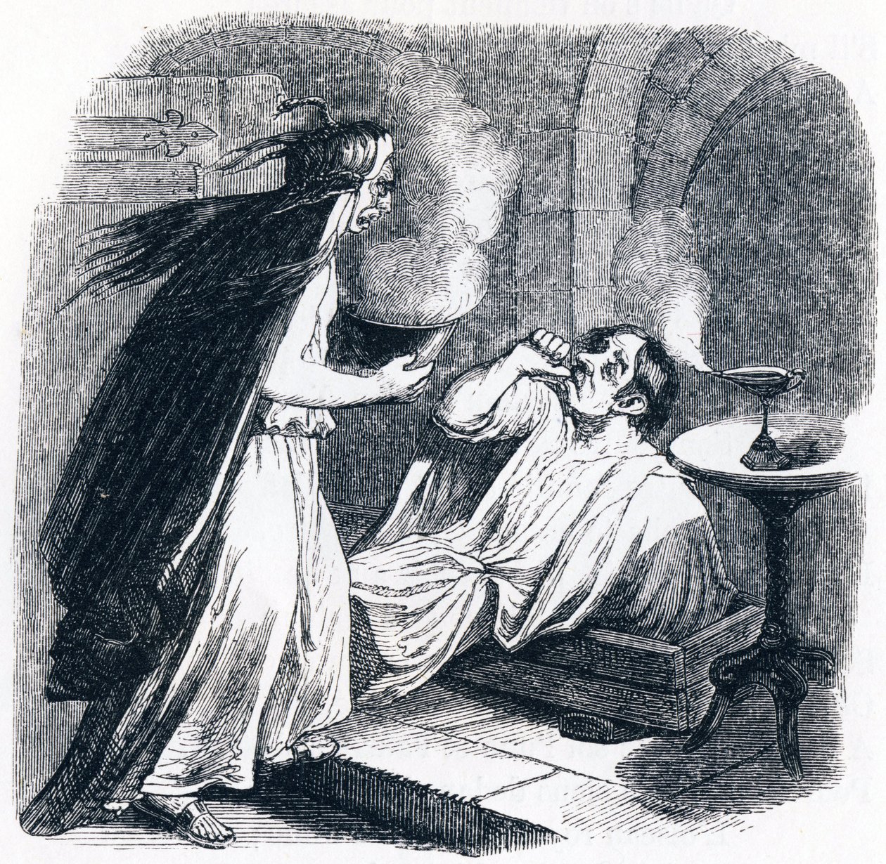 El borracho y su esposa - Fábulas de La Fontaine de Grandville