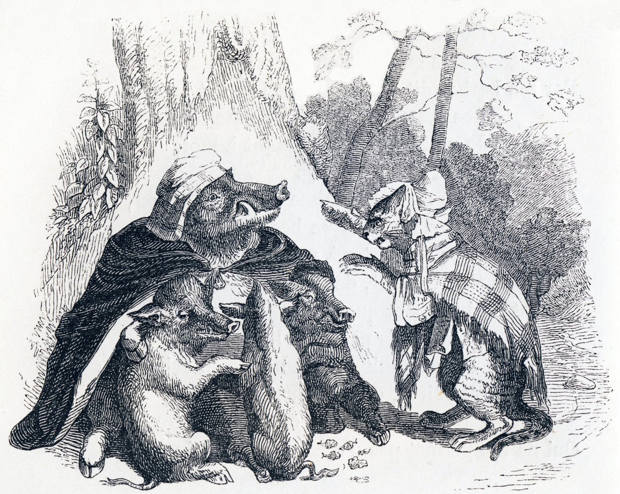 El águila, el jabalí y el gato - Fábulas de La Fontaine de Grandville
