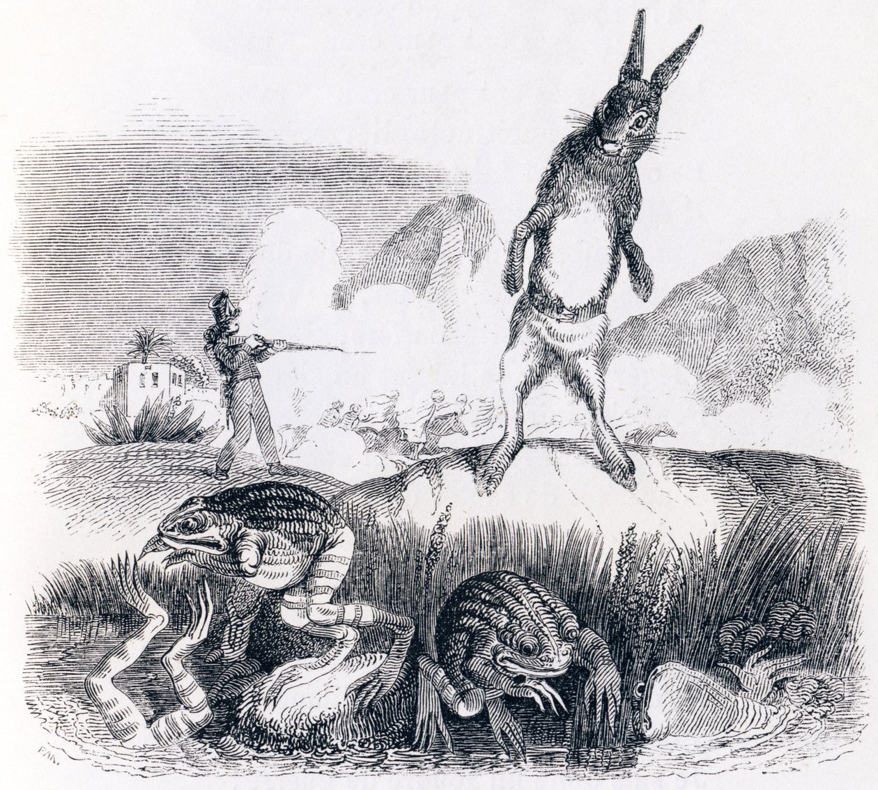 La liebre y las ranas - Fábulas de La Fontaine de Grandville