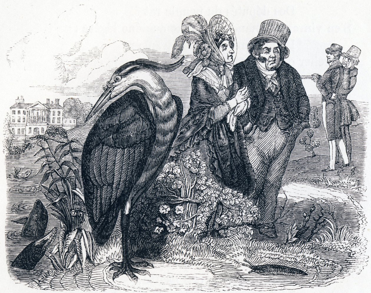 La garza - Fábulas de La Fontaine de Grandville