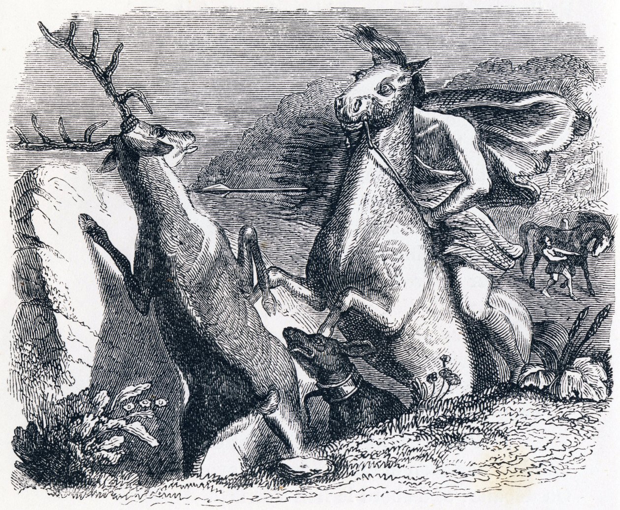 El caballo que quiso vengarse del ciervo - Fábulas de La Fontaine de Grandville