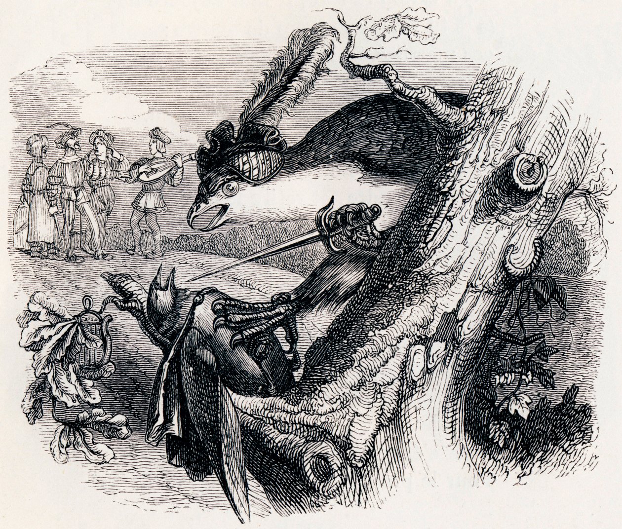El milano y el ruiseñor - Fábulas de La Fontaine de Grandville