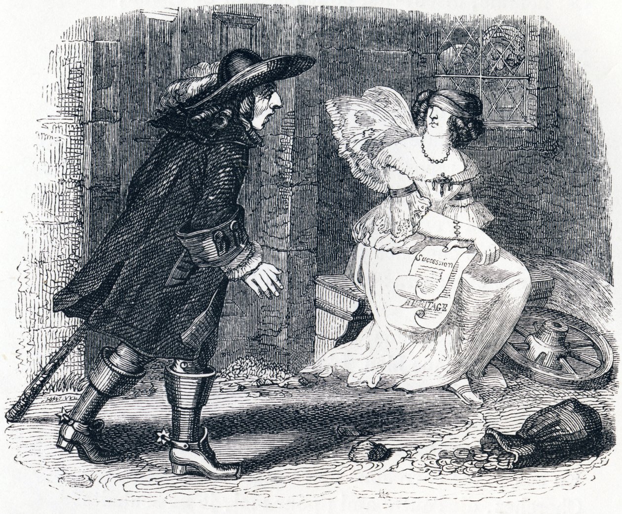 El hombre que corre tras su fortuna y el que se queda en su cama - Fábulas de La Fontaine de Grandville