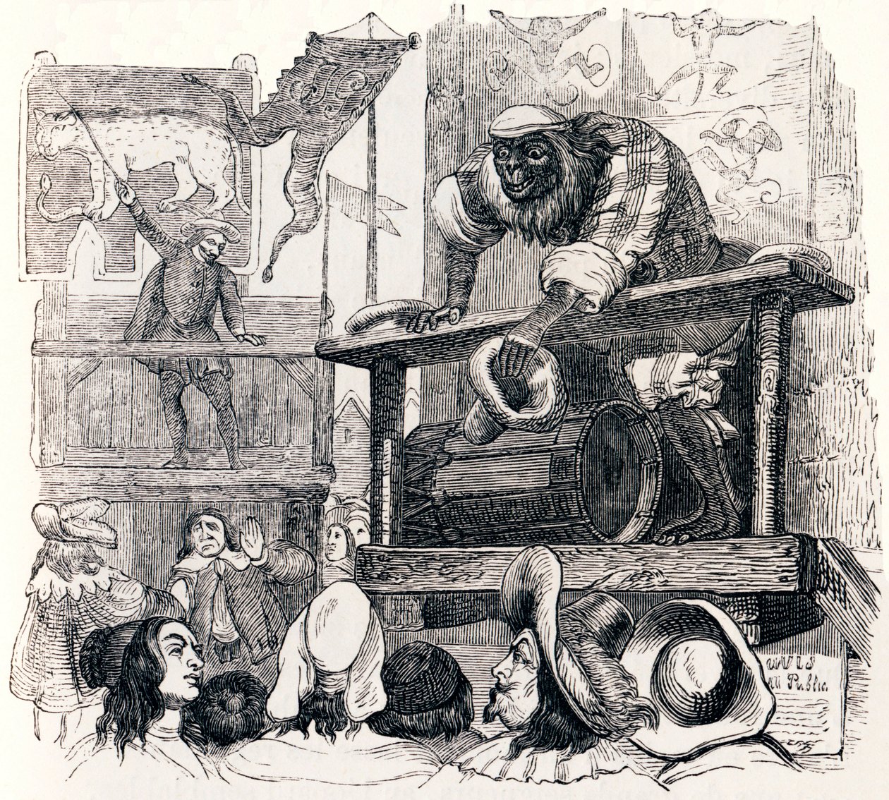 El mono y el leopardo - Fábulas de La Fontaine de Grandville