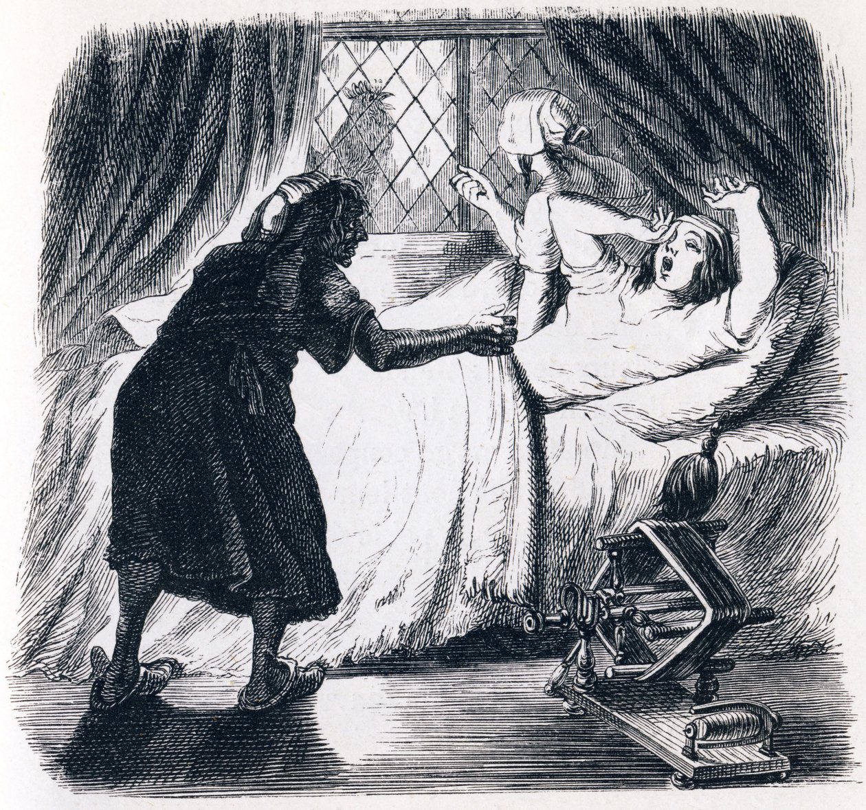 La anciana y las dos sirvientas - Fábulas de La Fontaine de Grandville