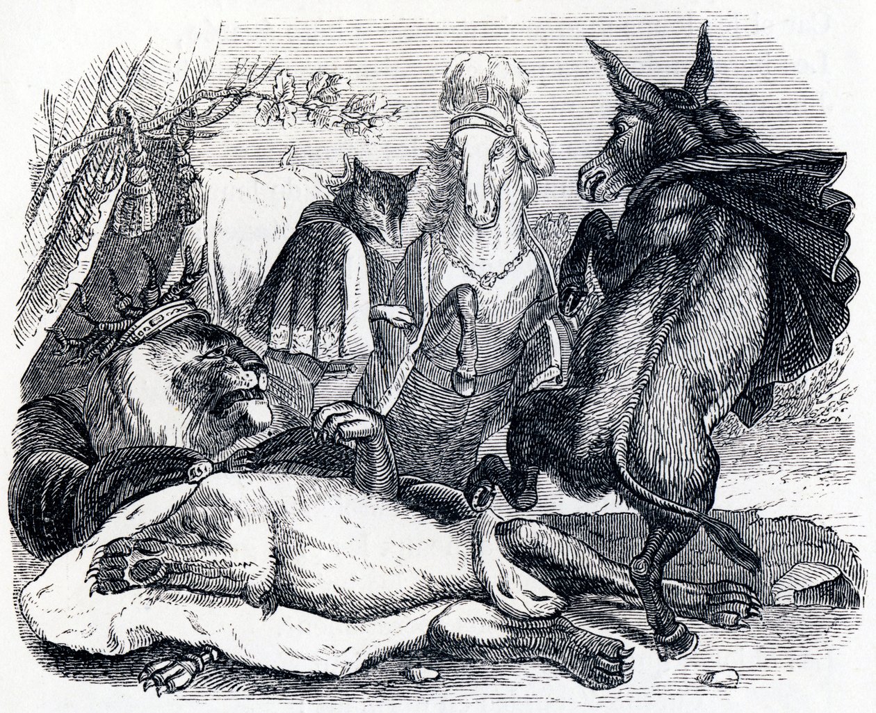 El viejo león - Fábulas de La Fontaine de Grandville