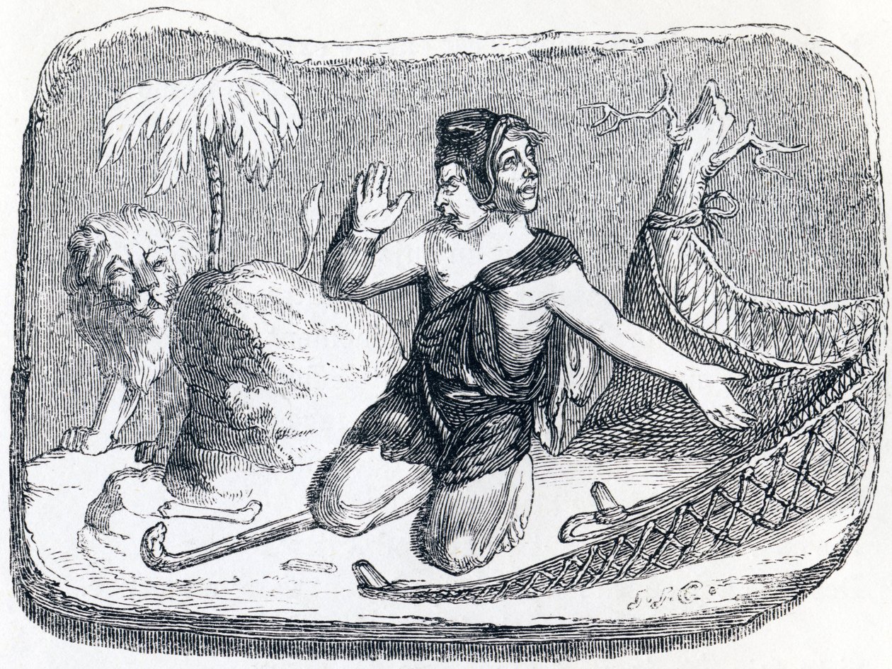 El pastor y el león - Fábulas de La Fontaine de Grandville