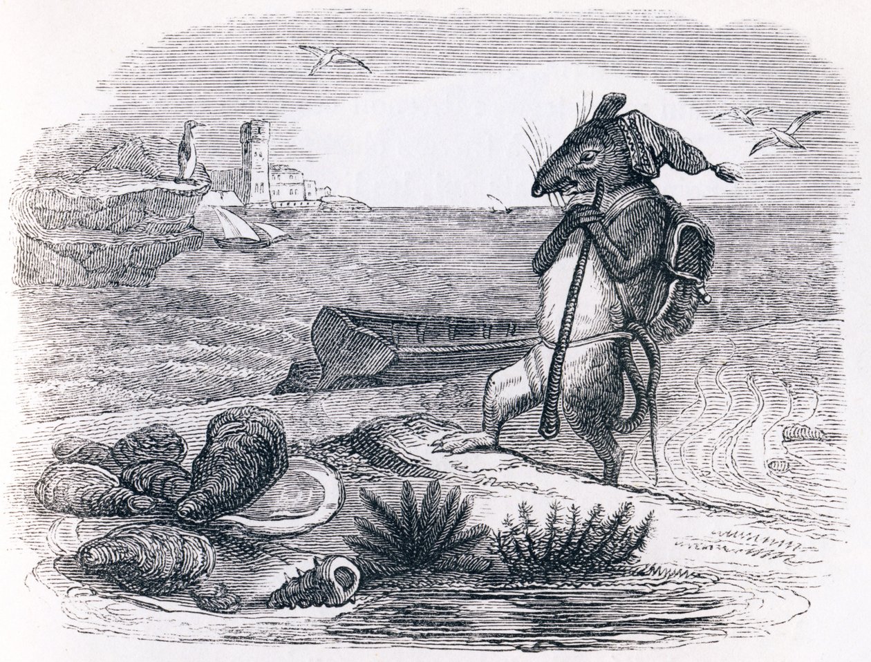 La rata y la ostra - Fábulas de La Fontaine de Grandville