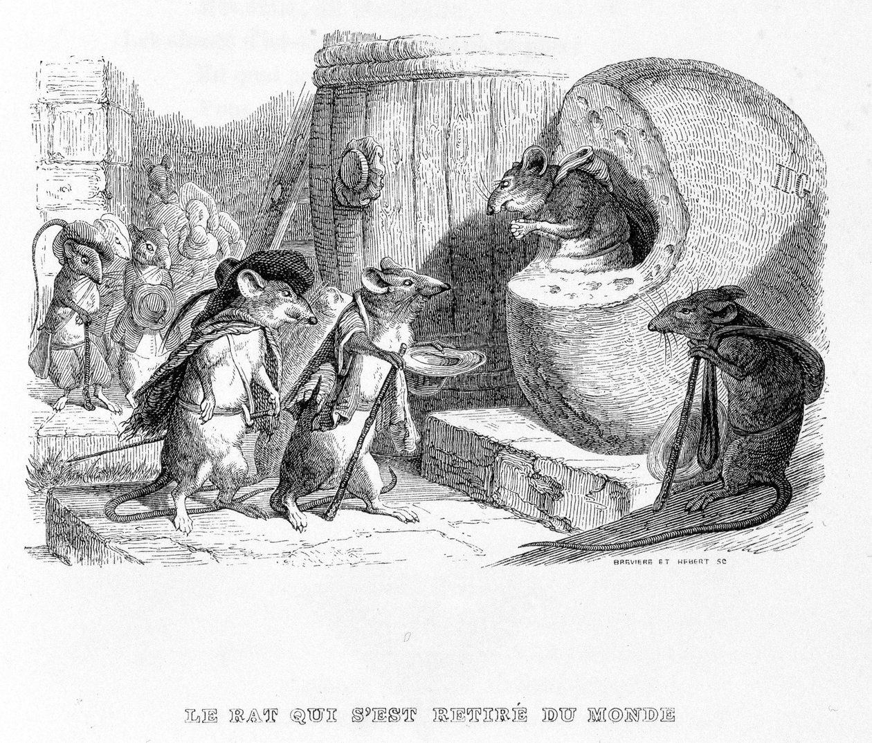La rata que se retiró del mundo - en “Fábulas” de La Fontaine, ilustrado por Grandville de Grandville