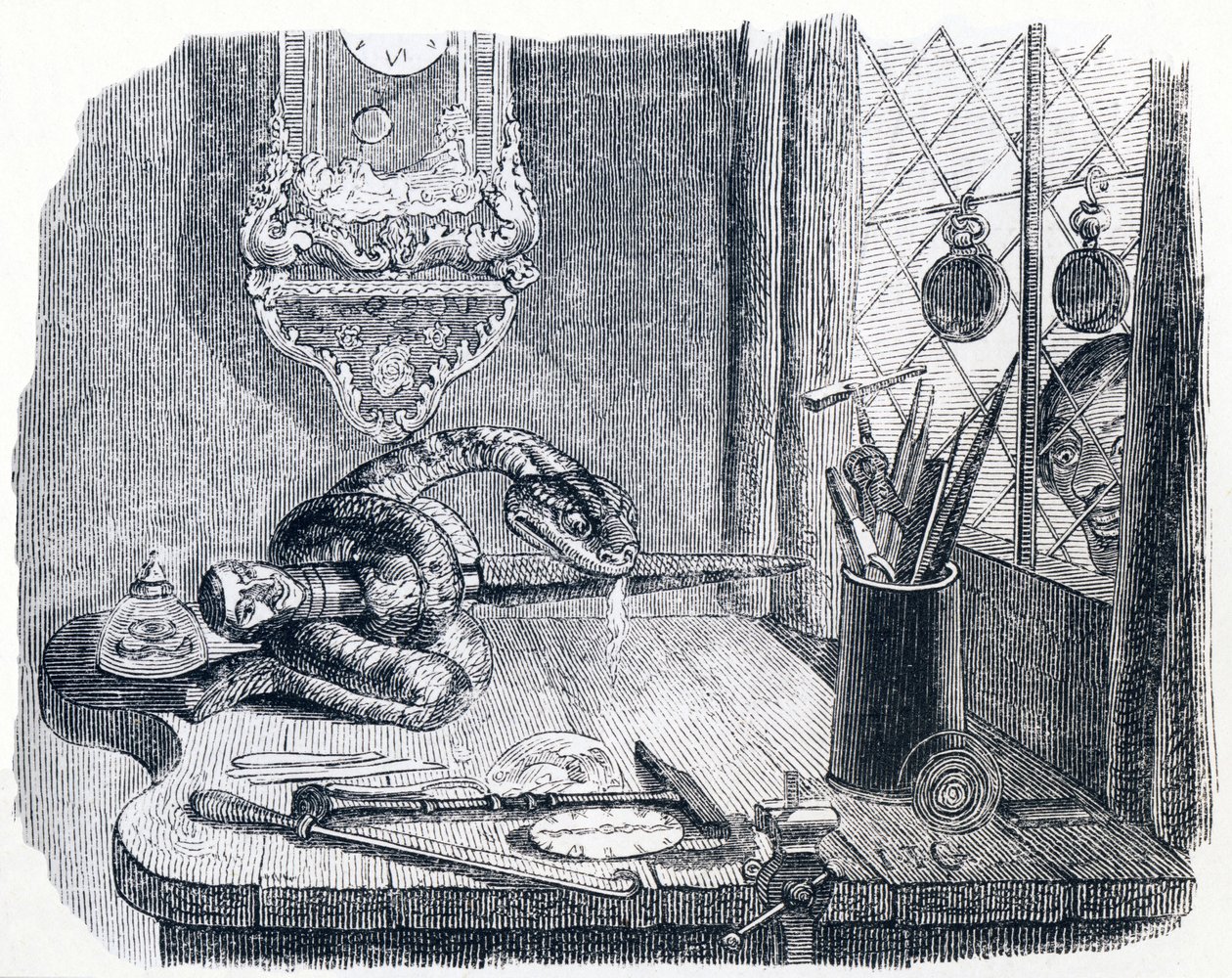 La serpiente y la lima - Fábulas de La Fontaine de Grandville