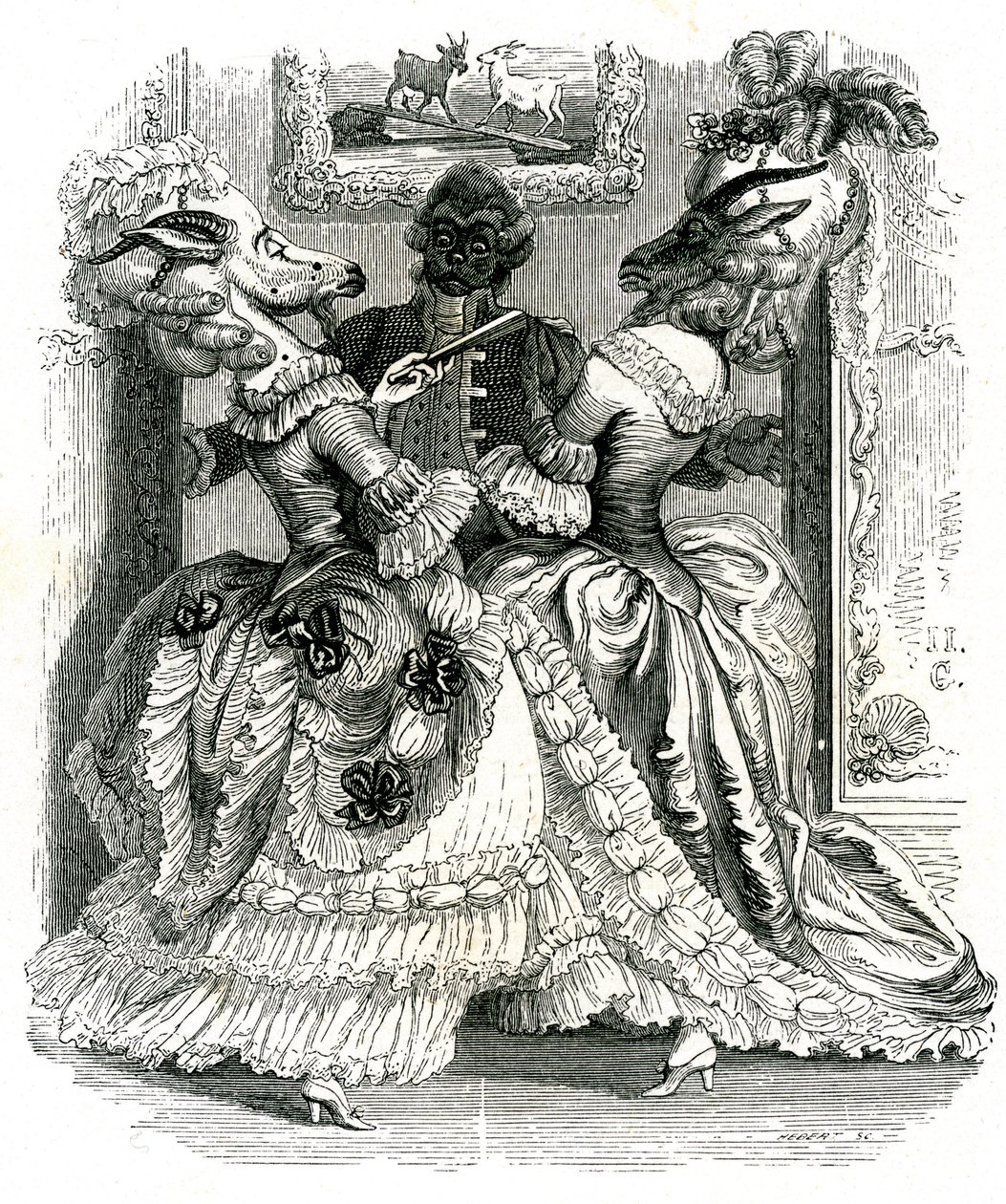 Las dos cabras: La fábula de La Fontaine de Grandville (1803 47)