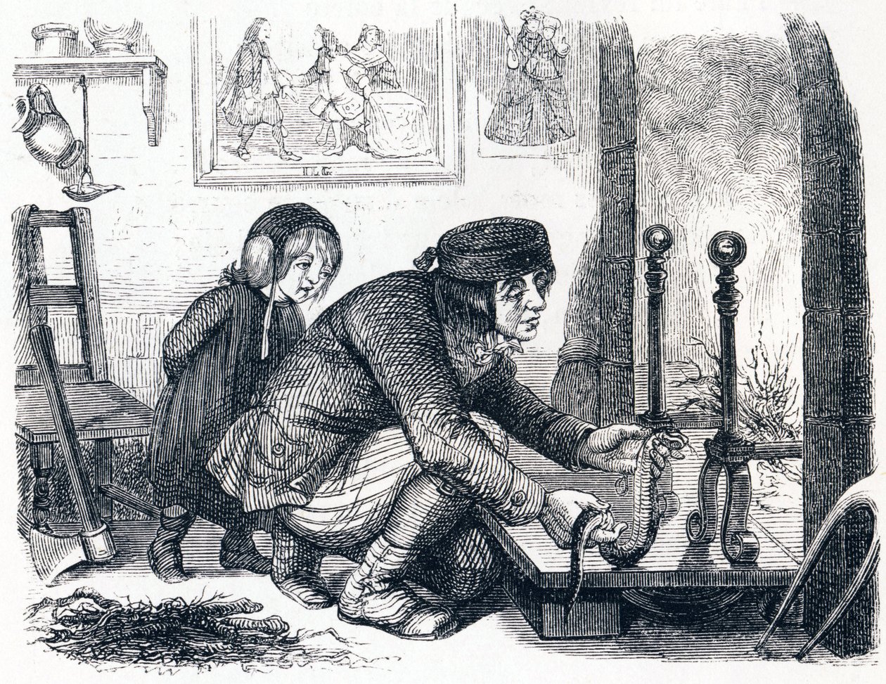 El aldeano y la serpiente - Fábulas de La Fontaine de Grandville