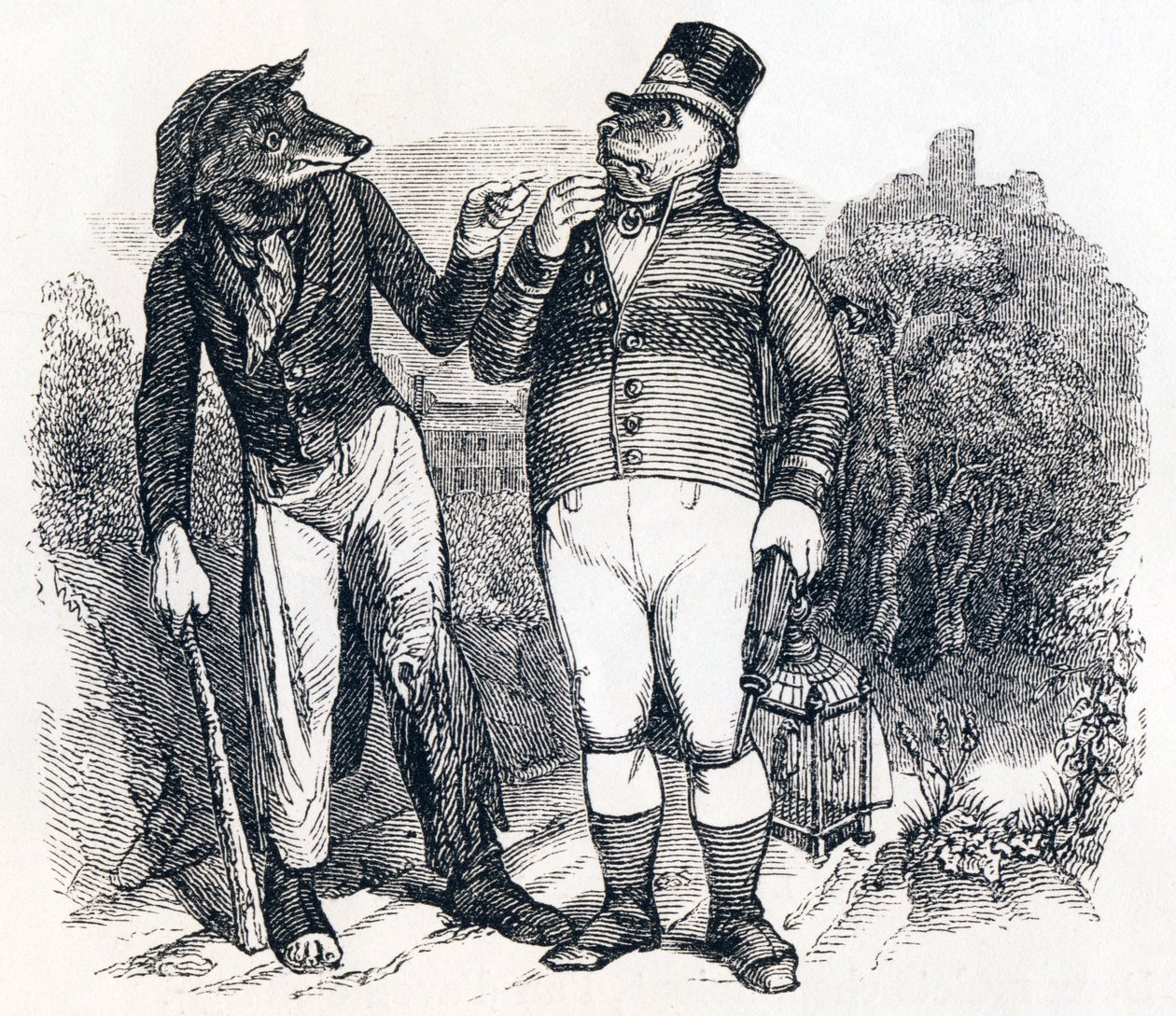 El lobo y el perro - Fábulas de La Fontaine de Grandville