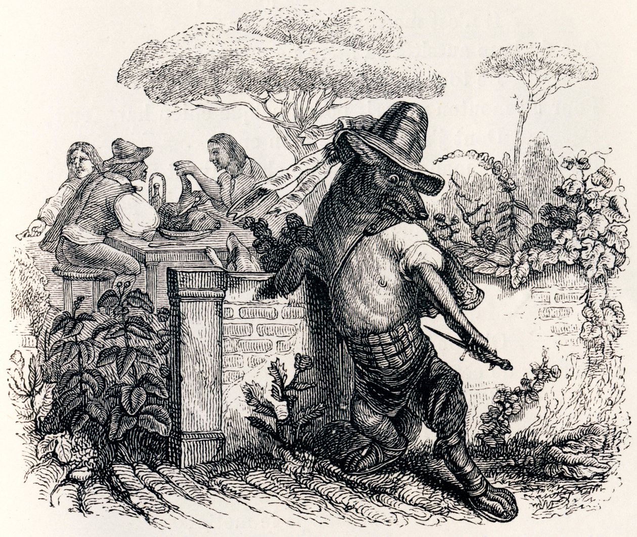 El lobo y los pastores - Fábulas de La Fontaine de Grandville