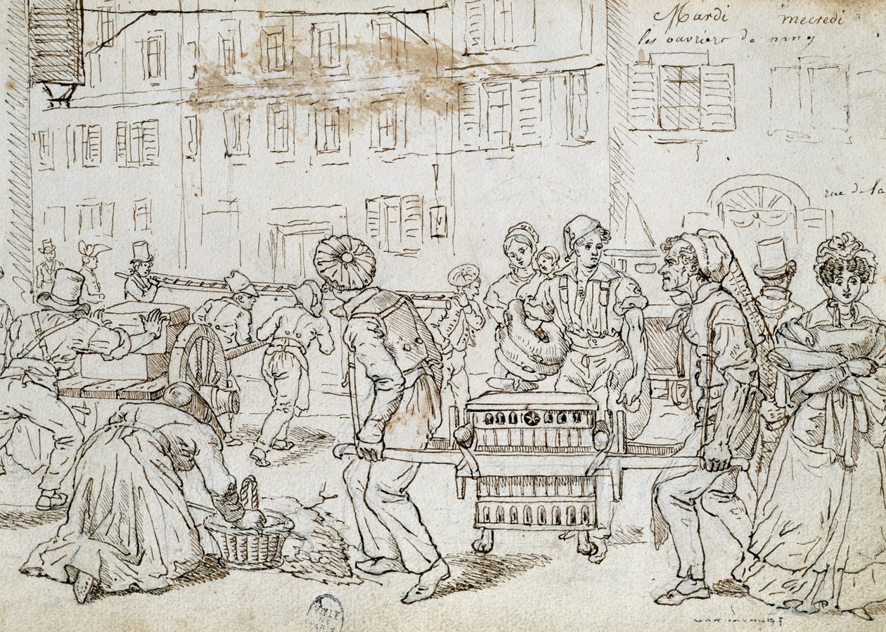 Trabajadores de Nancy, dibujo de Jean-Jacques Grandville (1803-1847), Francia de Grandville