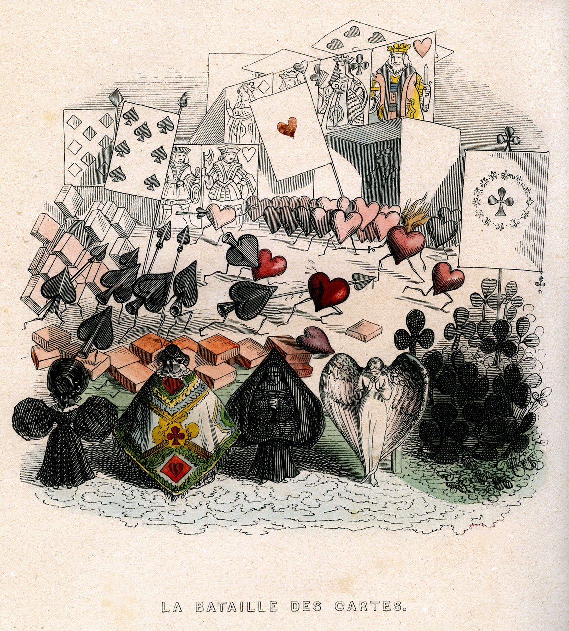 ilustración: Una batalla de cartas para jugar, para "Un Autre Monde", edición Fournier de Grandville