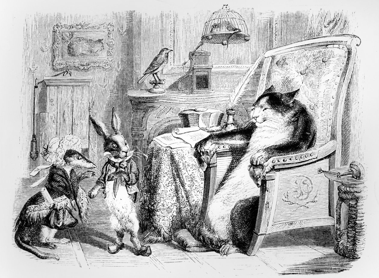 El gato, la comadreja y el pequeño conejo, ilustración para 