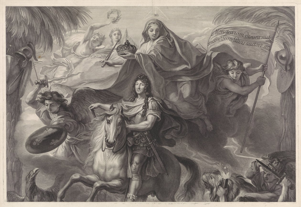 Retrato ecuestre alegórico de Luis XIV, rey de Francia de Gérard Edelinck