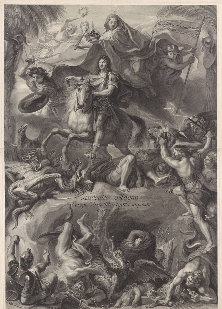 Retrato ecuestre alegórico de Luis XIV, rey de Francia de Gérard Edelinck