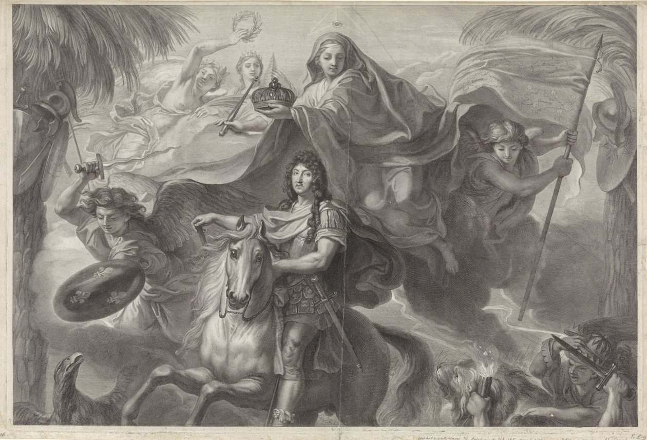 Retrato ecuestre alegórico de Luis XIV, rey de Francia de Gérard Edelinck