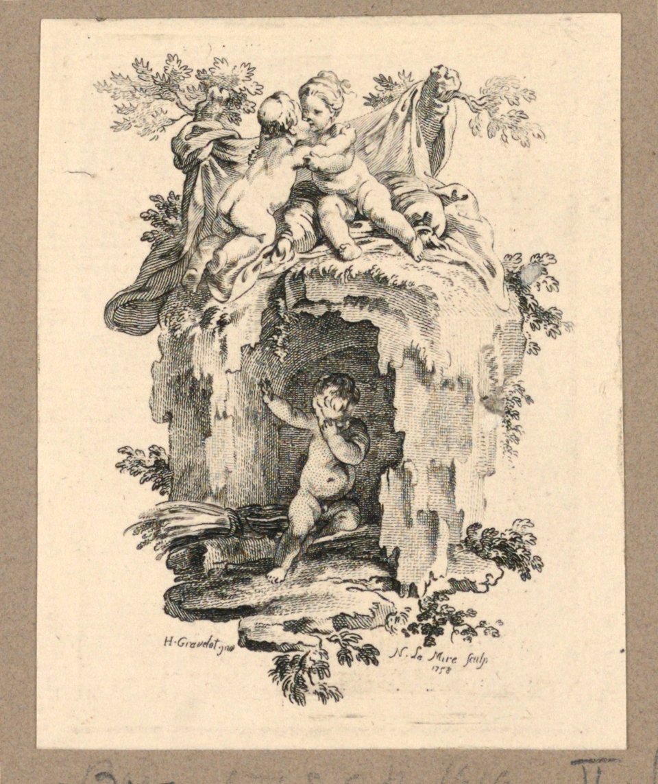 Querubines alrededor de una cueva de Gravelot
